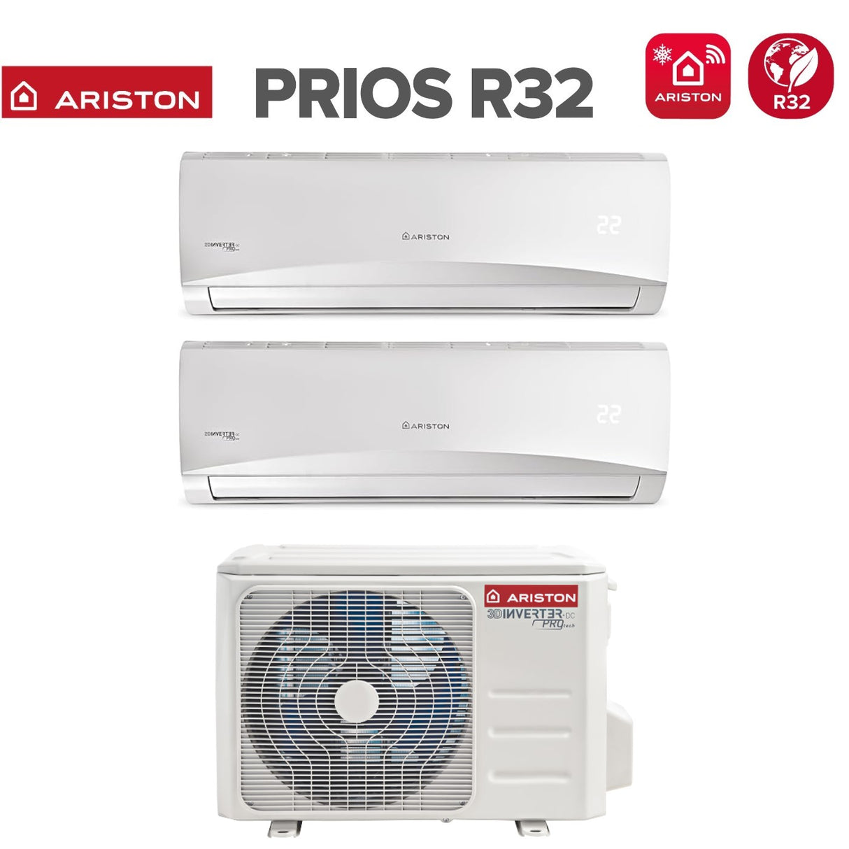 Dual Split Inverter Air Conditioning Ariston PRIOS 9000+12000 btu R-32 Wi-Fi optional 9+12 DUAL 50 XD0-O