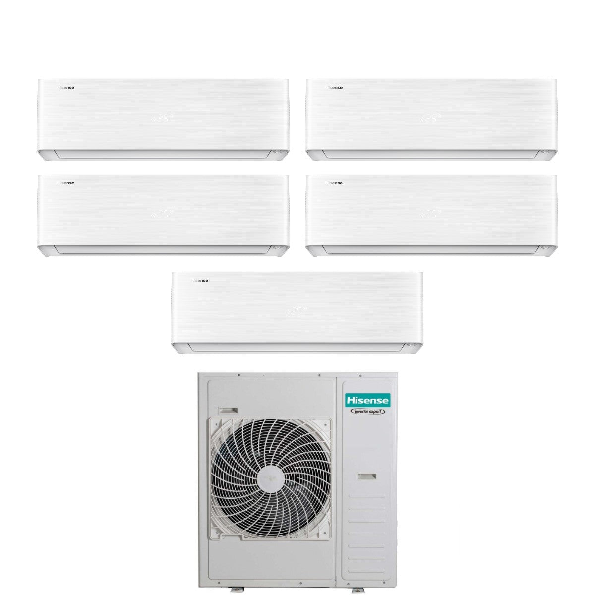 Climatizzatore Condizionatore Hisense Penta Split Inverter serie ENERGY PRO X 9+9+9+9+12 con 5AMW125U4RTA R-32 Wi-Fi Integrato 9000+9000+9000+9000+12000