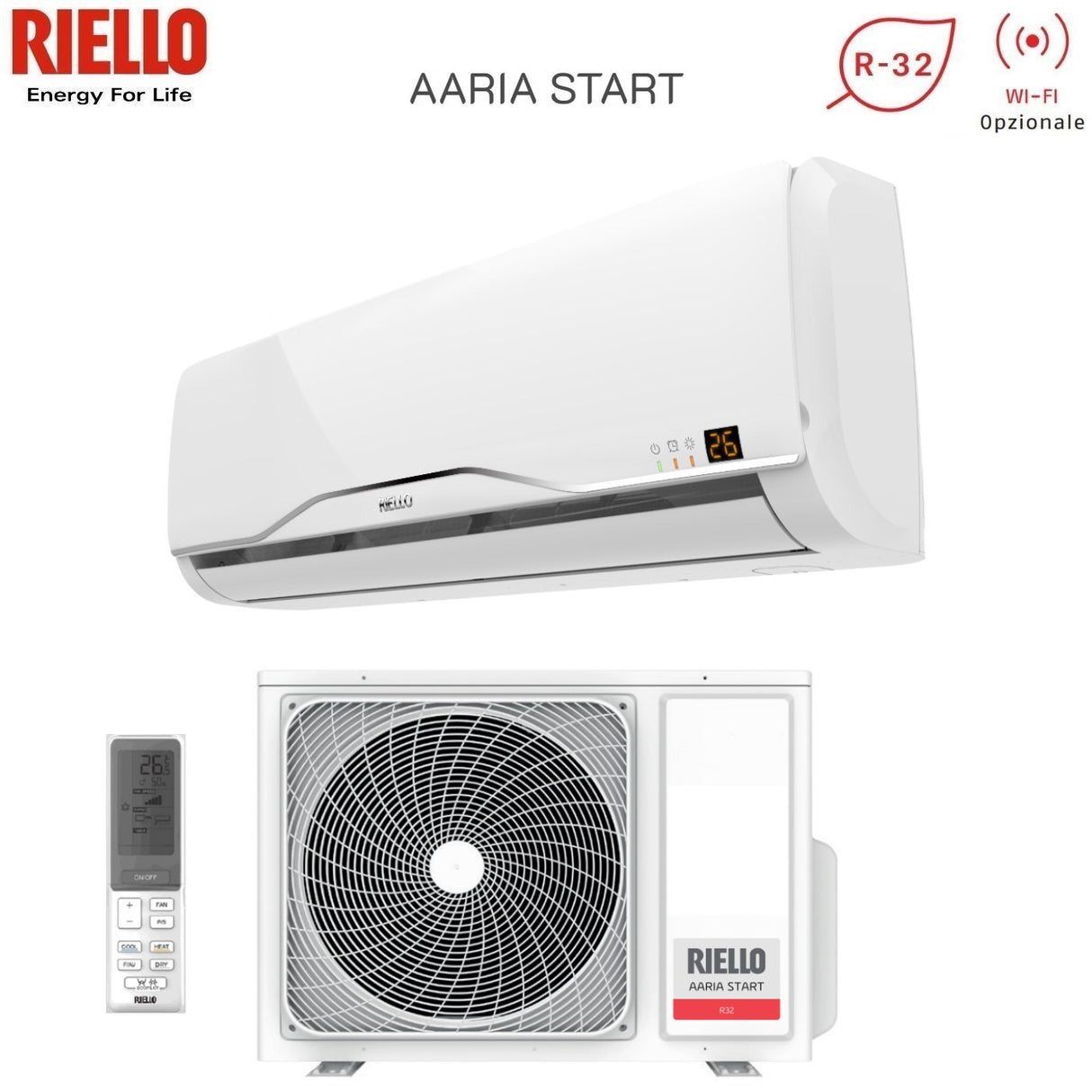 Climatizzatore Condizionatore Riello Inverter serie AARIA START 12000 Btu AMW 35 ST R-32 Wi-Fi Optional