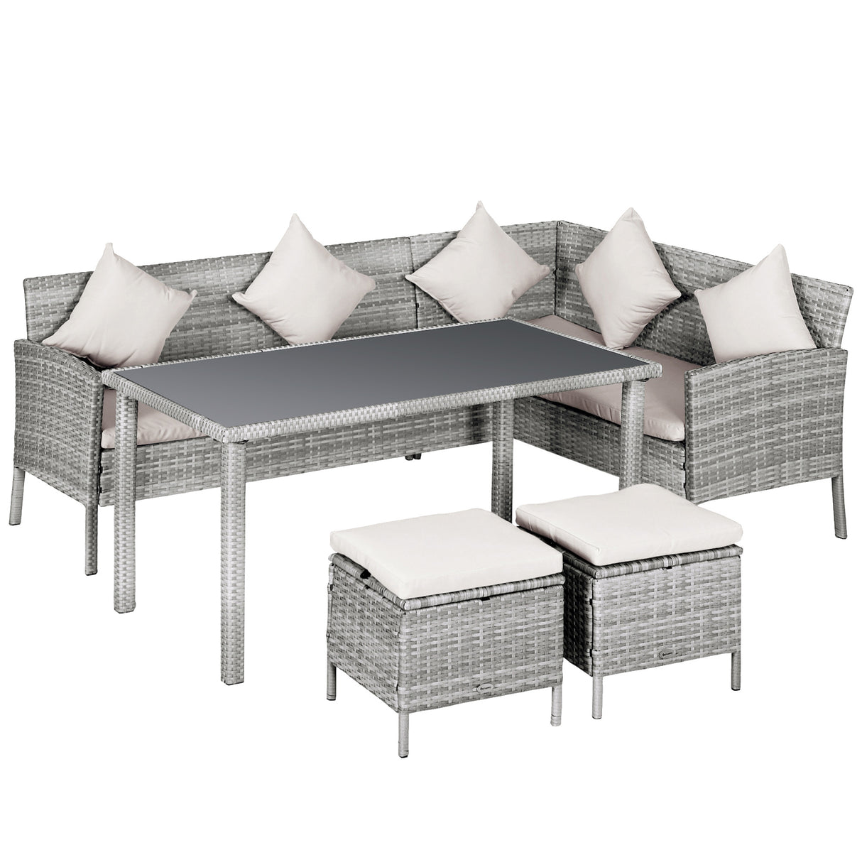 Easycomfort Set 5 Pezzi Salotto da Esterno con 2 Divani 1 Tavolino 2 Sgabelli, Mobili da Giardino in Rattan Grigio