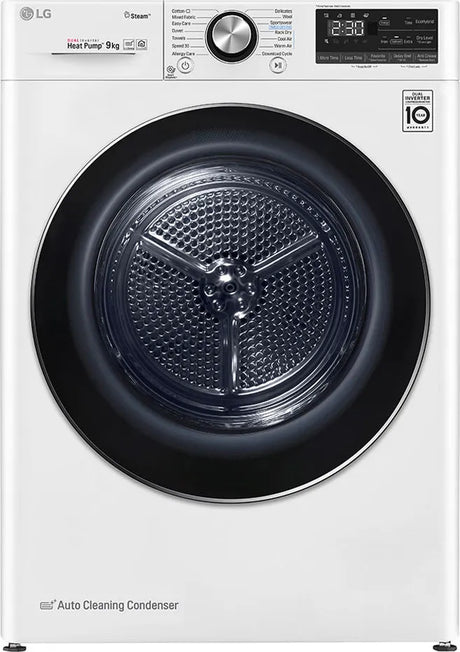 asciugatrice lg smart dual inverter heat pump eco hybrid 9 kg rc90v9av2w axlxp 85x60x69 classe energetica a___ 10