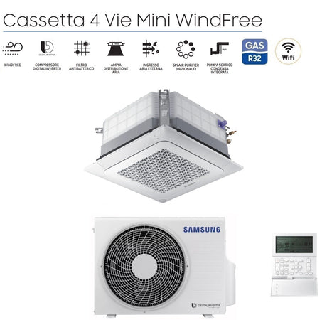 climatizzatore condizionatore inverter samsung cassetta 4 vie mini windfree 9000 btu r 32 ac026rnndkg con pannello e comando a filo novita