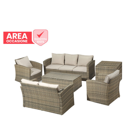 easycomfort area occasioni 2511 easycomfort set da giardino 6 pezzi in rattan con divani poltrone e tavoli contenitore beige