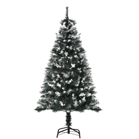 immagine-1-easycomfort-easycomfort-albero-di-natale-innevato-150cm-con-bacche-decorative-bianche-base-rimovibile-pieghevole-378-rami-verde