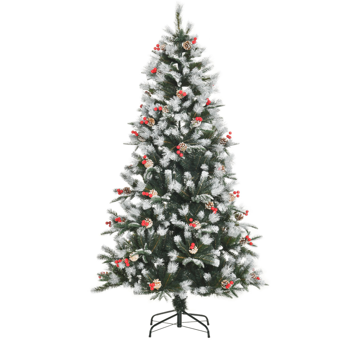 easycomfort easycomfort albero di natale innevato 180cm con bacche rosse e pigne bianche base rimovibile pieghevole 678 rami verde