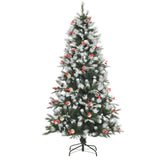 easycomfort easycomfort albero di natale innevato 180cm con bacche rosse e pigne bianche base rimovibile pieghevole 678 rami verde