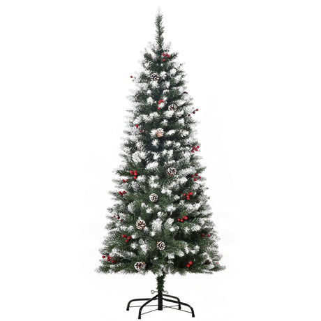 easycomfort easycomfort albero di natale innevato artificiale 150cm con bacche rosse e pigne bianche base rimovibile pieghevole 408 rami