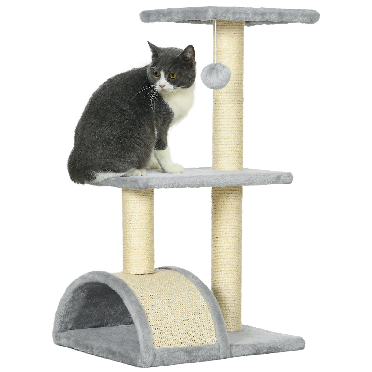 easycomfort easycomfort albero per gatti a 3 livelli con tiragraffi peluche e sisal 40x35x72 cm grigio chiaro