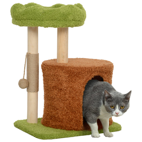 easycomfort easycomfort albero tiragraffi per gatti con casetta lettino e pallina giocattolo in legno e peluche 44x33x61 cm verde
