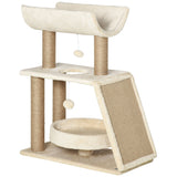 easycomfort easycomfort albero tiragraffi per gatti con lettino cuccia e tappetino in legno peluche e sisal 60x30x76 cm marrone chiaro