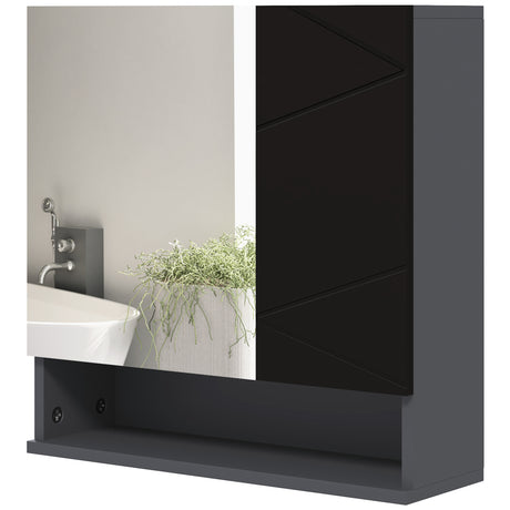 easycomfort easycomfort armadietto con specchiera bagno a 2 ante e mensole regolabili in legno 55x17x55cm nero