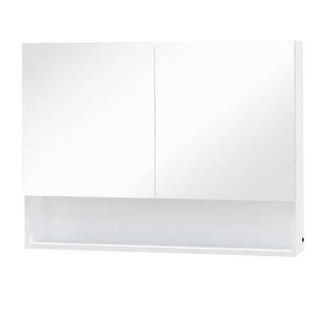 easycomfort easycomfort armadietto con specchio a muro luci a led ripiano aperto e ripiano interno 80x15x60cm