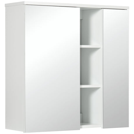 easycomfort easycomfort armadietto specchiera bagno 2 ante con ripiani aperti e mensole regolabili 60x20x61cm bianco