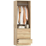 easycomfort easycomfort armadio guardaroba con asta appendiabiti ripiano aperto e 3 cassetti in legno 60x48 5x185 cm color teak