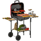 easycomfort easycomfort barbecue a carbone con 3 ripiani e ruote coperchio con presa daria regolabile rosso