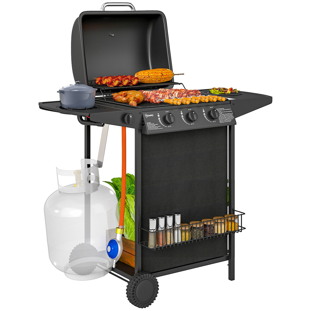 easycomfort easycomfort barbecue a gas con 4 bruciatori indipendenti e coperchio con termometro 108x54x97 cm nero