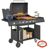easycomfort easycomfort barbecue a gas con fornello laterale tavolino e armadietto in acciaio e pp 129 5x56x110 cm nero