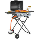 easycomfort easycomfort barbecue a gas portatile con 2 bruciatori e 2 tavolini coperchio con termometro e ruote nero
