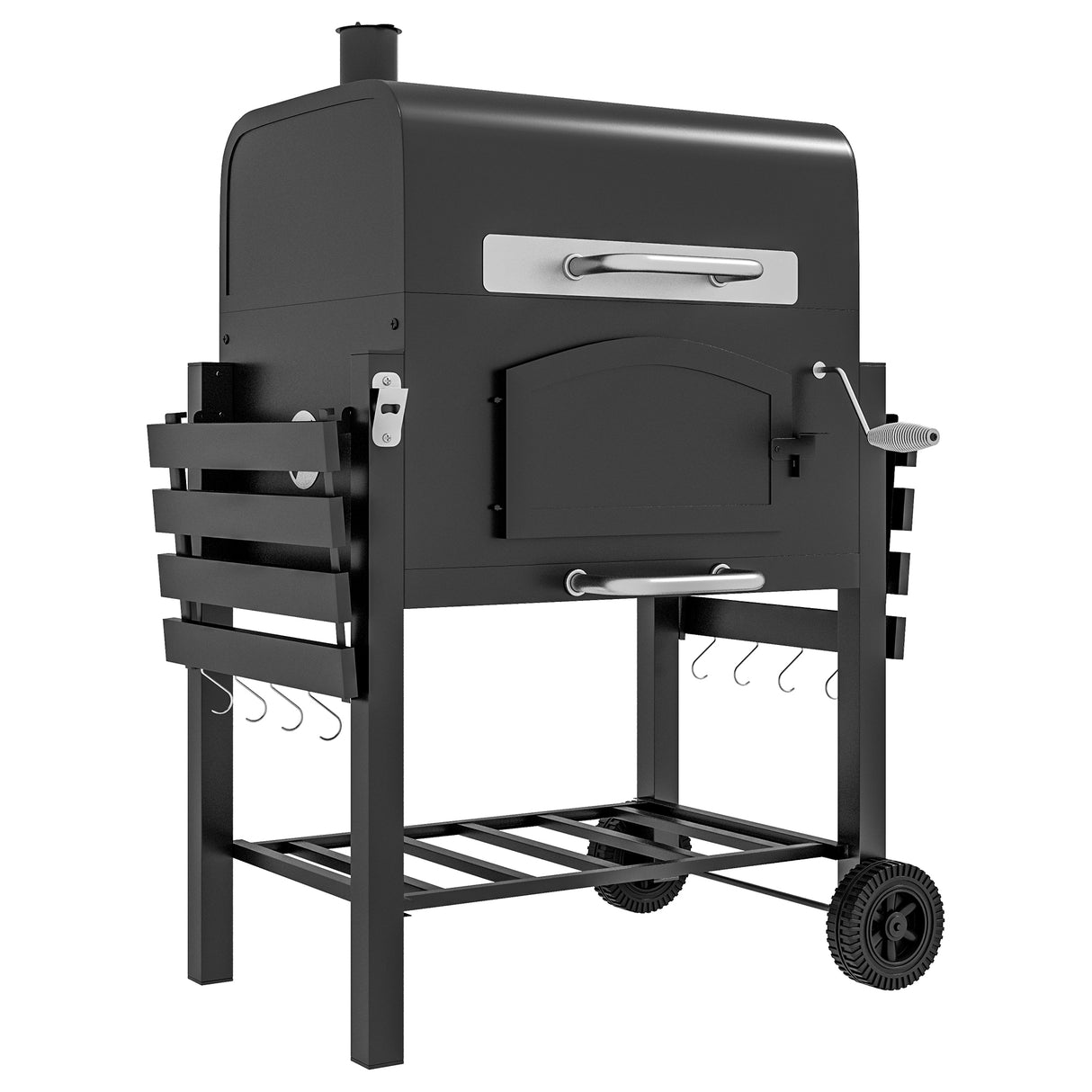 easycomfort easycomfort barbecue da giardino a 2 ruote con griglia affumicatore e fornello in metallo e ghisa 124x66x112 cm nero