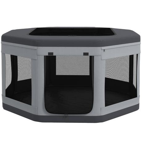 easycomfort easycomfort box per cani e gatti con 7 finestre e 2 ingressi in tessuto oxford nylon e pp 124x62 cm grigio e nero