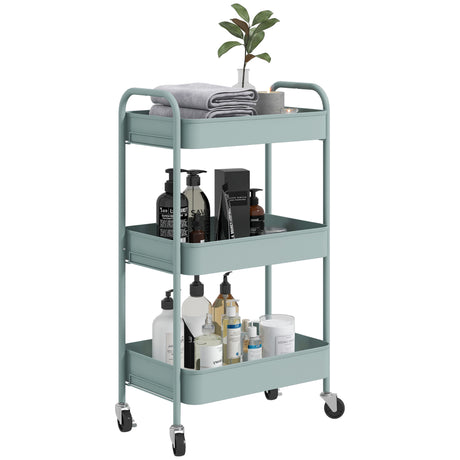 easycomfort easycomfort carrello da cucina a 3 livelli con maniglie e 4 rotelle in acciaio 45x30 6x79 cm azzurro