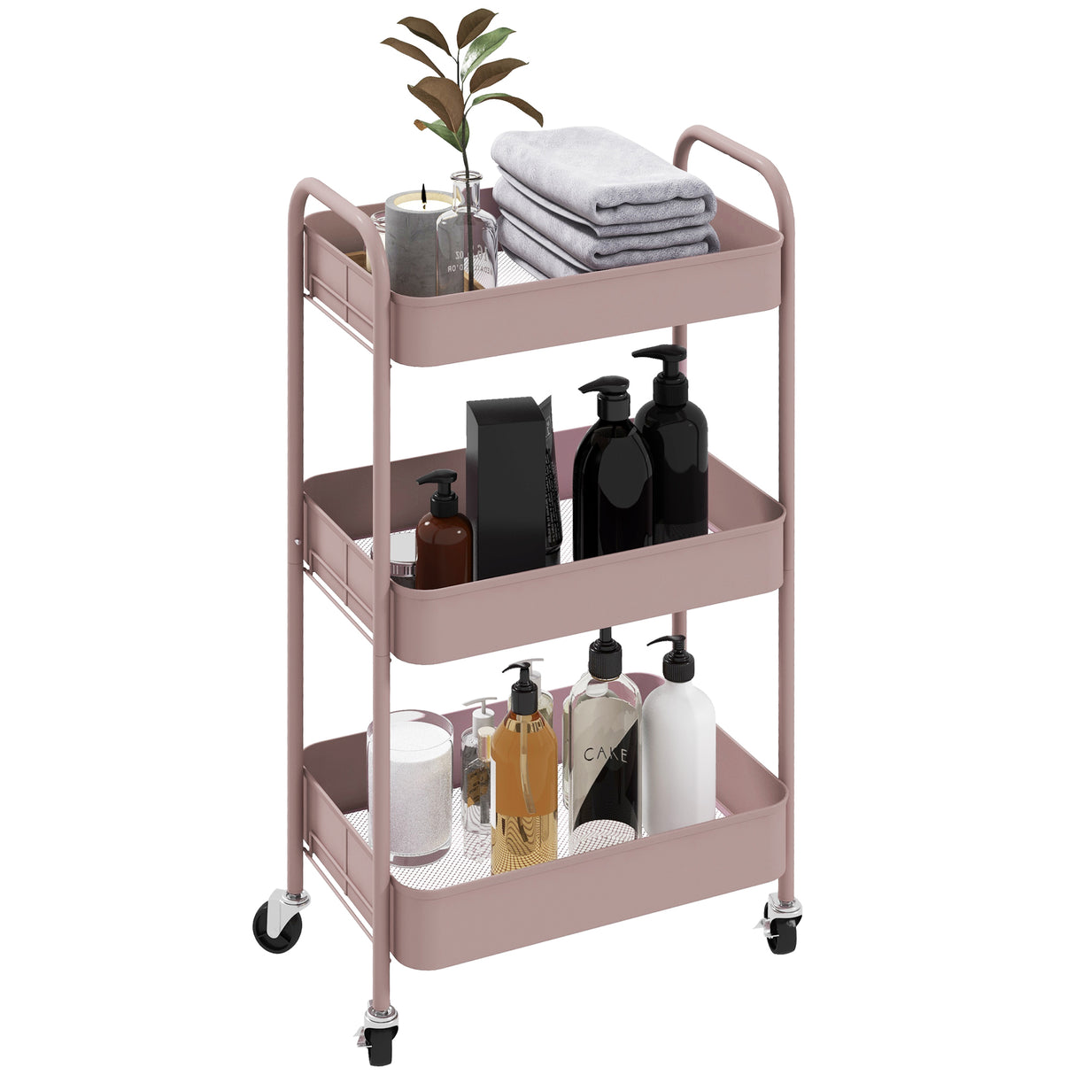 easycomfort easycomfort carrello da cucina a 3 livelli con maniglie e 4 rotelle in acciaio 45x30 6x79 cm rosa