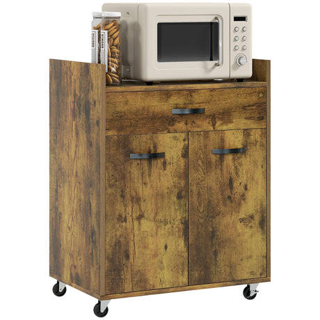 easycomfort easycomfort carrello da cucina con cassetto armadietto e 4 ruote in legno 60x40x77cm marrone rustico