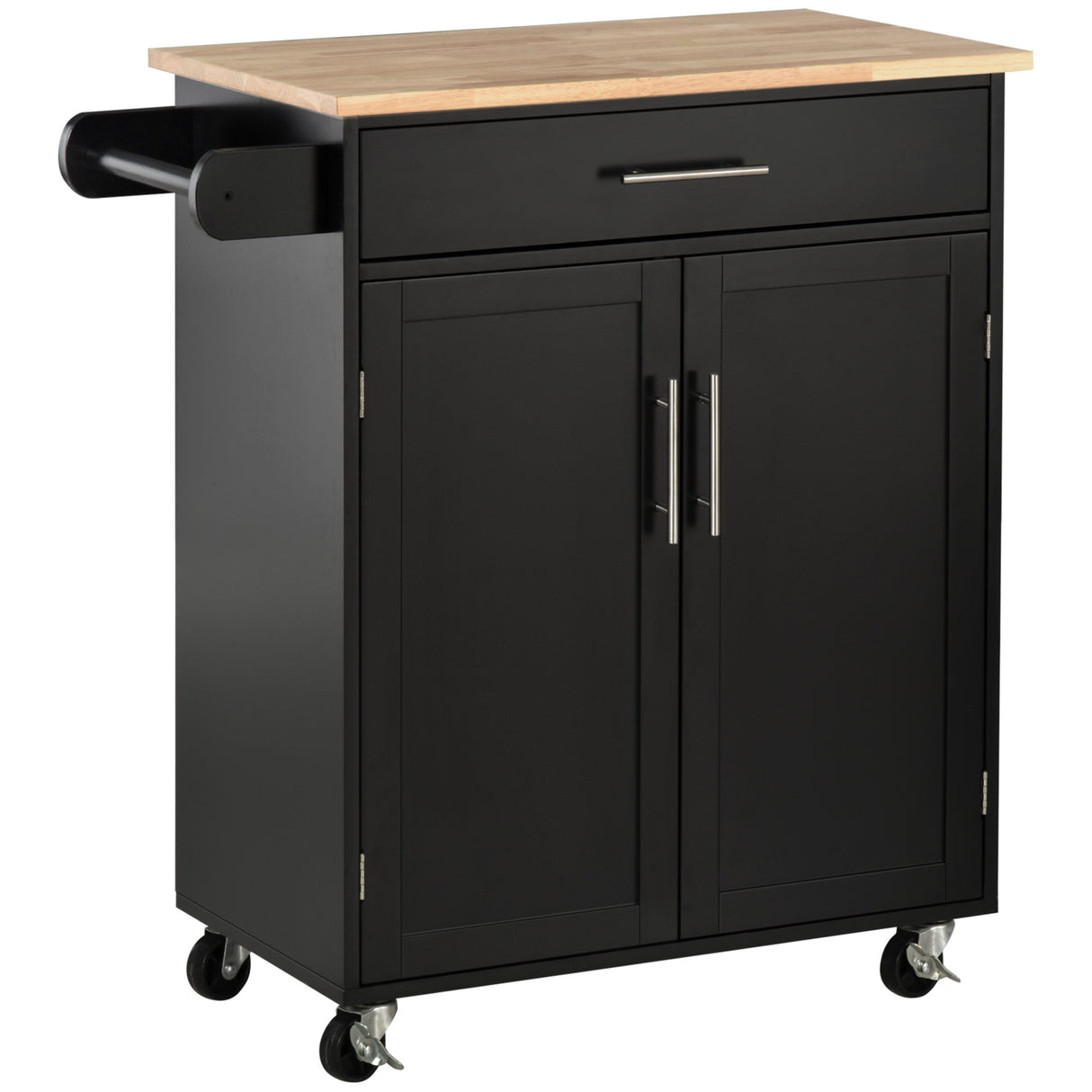 easycomfort easycomfort carrello da cucina con cassetto e armadietto 2 ante ruote e barra laterale 83x45x91 5cm nero
