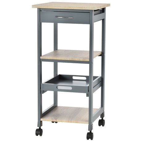 easycomfort easycomfort carrello da cucina portavivande con cassetto 2 ripiani e vassoio estraibile 37x37x76cm grigio