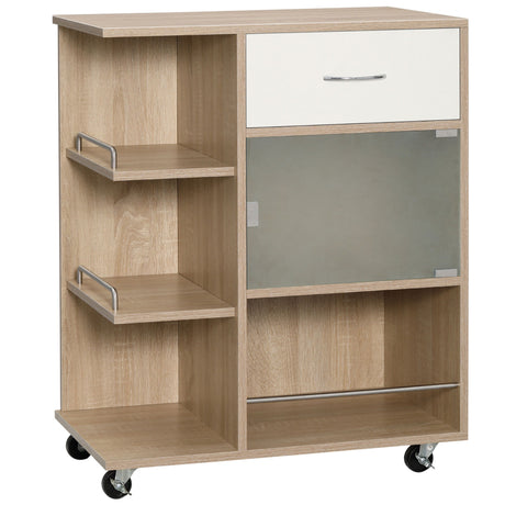 easycomfort easycomfort carrello da cucina portavivande con cassetto ripiani e armadietto in legno acciaio e vetro 65x39x80cm