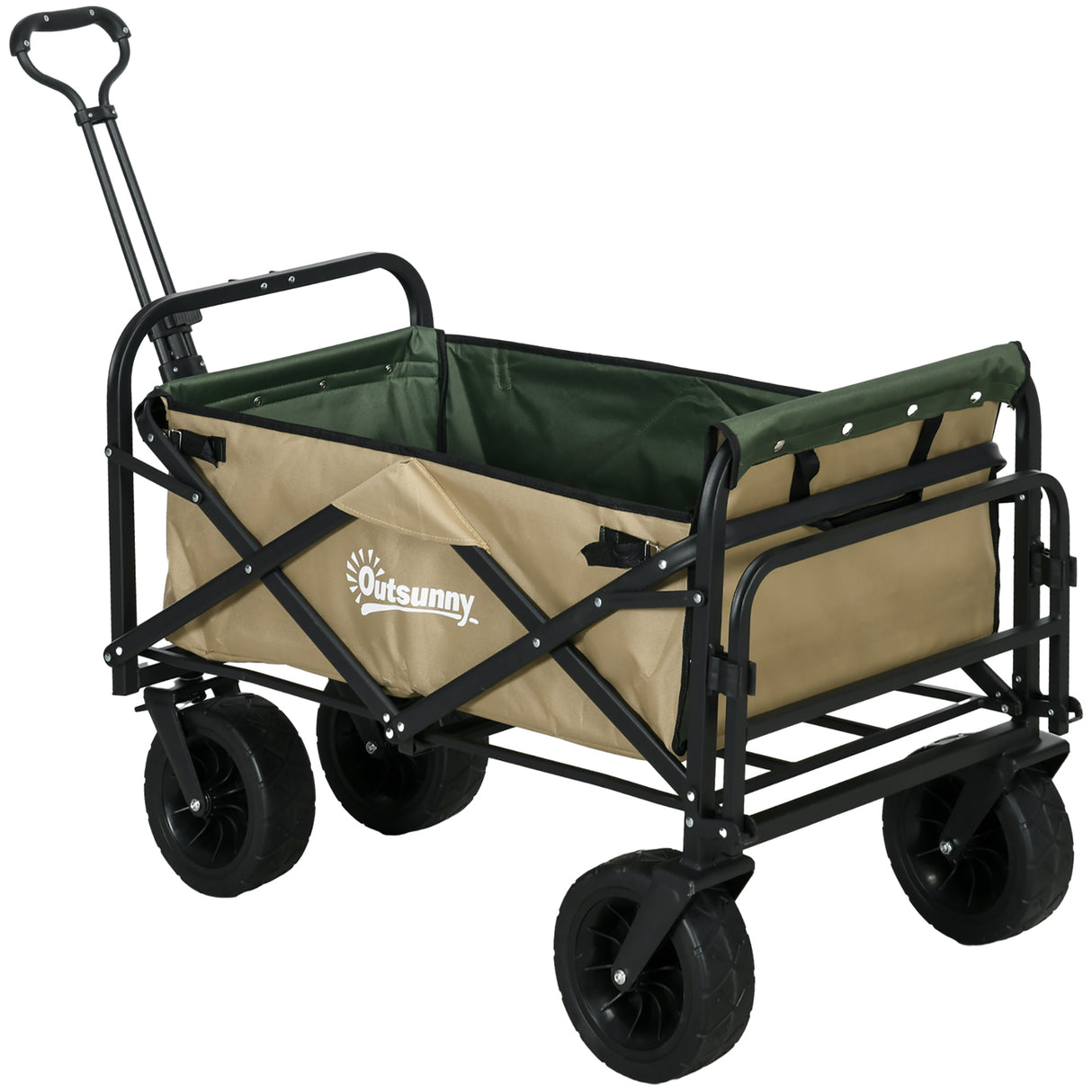 easycomfort easycomfort carrello da giardino 110l con maniglia telescopica e fondo apribile in acciaio e tessuto oxford cachi