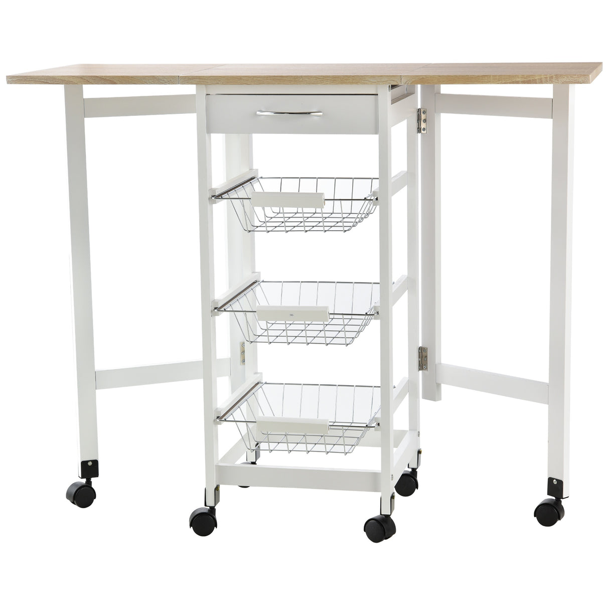 easycomfort easycomfort carrello portavivande pieghevole a 6 ruote con 3 cestini cassetto e 2 ribalte carrellino per cucina in mdf e metallo 37x37x77 5 cm bianco e legno