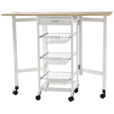 easycomfort easycomfort carrello portavivande pieghevole a 6 ruote con 3 cestini cassetto e 2 ribalte carrellino per cucina in mdf e metallo 37x37x77 5 cm bianco e legno