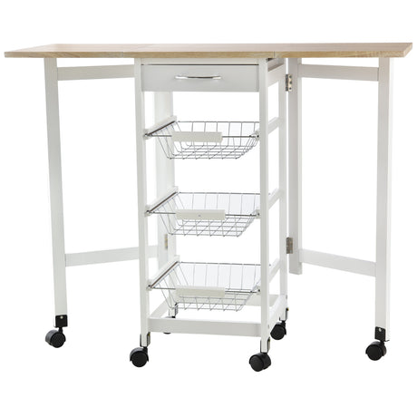 easycomfort easycomfort carrello portavivande pieghevole a 6 ruote con 3 cestini cassetto e 2 ribalte carrellino per cucina in mdf e metallo 37x37x77 5 cm bianco e legno