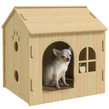 easycomfort easycomfort casetta per cani da interni con finestrella e ingresso anteriore in legno 49 5x41x51 cm color rovere