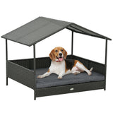 easycomfort easycomfort casetta per cani rialzata con cuscino sfoderabile in rattan pe e acciaio 117x85x89 cm grigio e marrone
