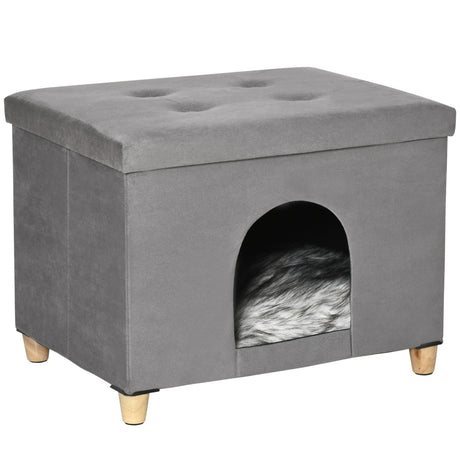 easycomfort easycomfort casetta per gatti pouf poggiapiedi imbottito con cuscino rimovibile e lavabile grigio