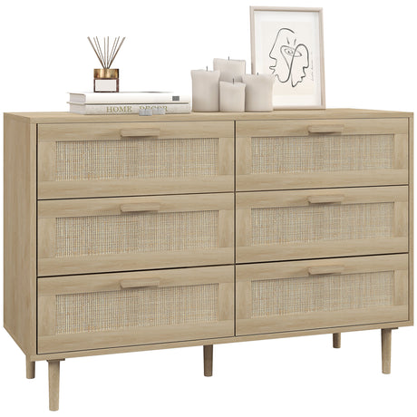 easycomfort easycomfort cassettiera 6 cassetti in legno e rattan stile boho per soggiorno e camera da letto 110x40x75 cm