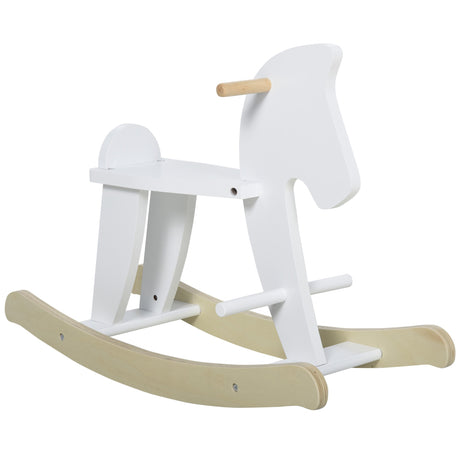easycomfort easycomfort cavallo a dondolo bambini da 1 3 anni in legno con maniglie e poggiapiedi 68x26 5x48 cm bianco
