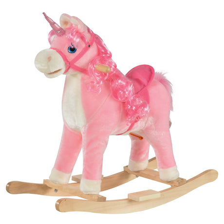 easycomfort easycomfort cavallo a dondolo per bambini 36 72 mesi unicorno a dondolo con suoni in legno e peluche rosa 74x33x62cm