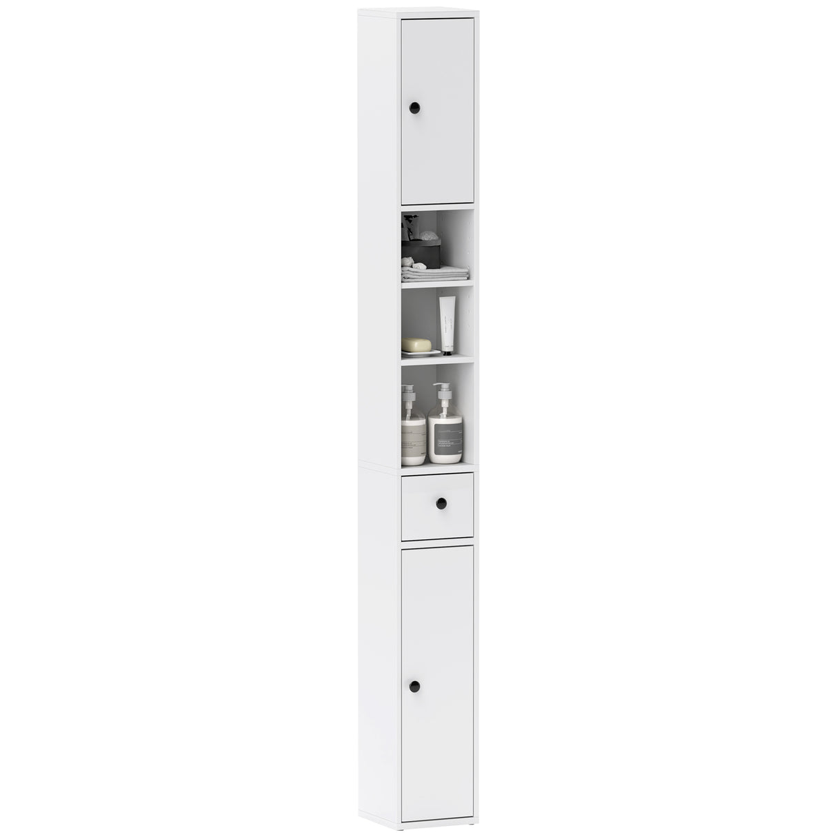 easycomfort easycomfort colonna bagno salvaspazio con 2 armadietti 3 ripiani aperti e cassetto in legno 20x20x178 cm bianco