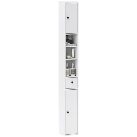 easycomfort easycomfort colonna bagno salvaspazio con 2 armadietti 3 ripiani aperti e cassetto in legno 20x20x178 cm bianco