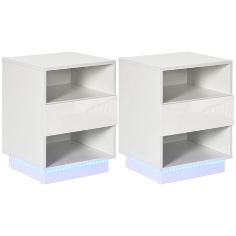 easycomfort easycomfort comodini moderni con led set 2 pezzi in truciolato bianco con cassetto e 2 ripiani aperti 40x40x55 cm