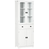 easycomfort easycomfort credenza da cucina alta con 2 armadietti e cassetto ante a vetri e ripiani regolabili 60x30x160cm bianco