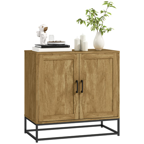 easycomfort easycomfort credenza da soggiorno a 2 livelli con ripiano regolabile in legno e acciaio 80x40x78 cm marrone e nero