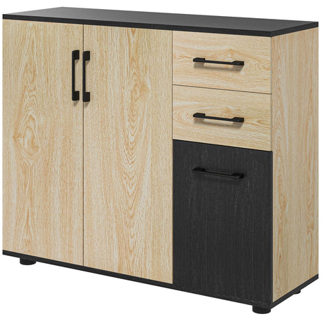 easycomfort easycomfort credenza moderna con 2 armadietti e 2 cassetti in legno 90x30x75 5cm noce e nero