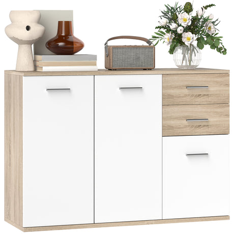 easycomfort easycomfort credenza moderna con 3 armadietti e 2 cassetti in legno 106x35x76 cm color legno
