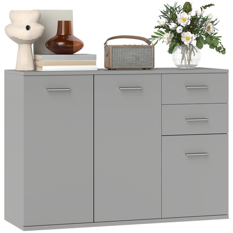 easycomfort easycomfort credenza moderna con 3 armadietti e 2 cassetti in legno 106x35x76 cm grigio chiaro