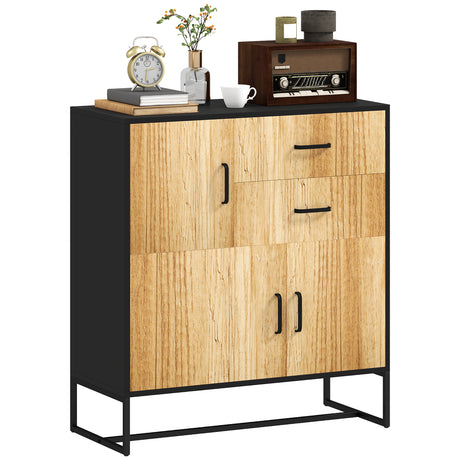 easycomfort easycomfort credenza moderna con 3 armadietti e 2 cassetti in truciolato e acciaio 80x35x88 cm nero e color legno