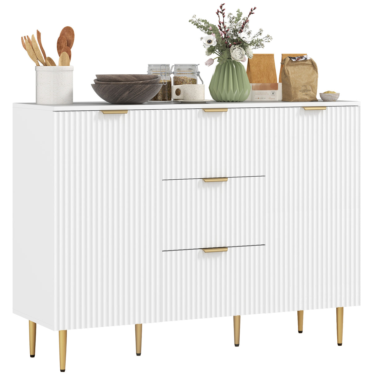 easycomfort easycomfort credenza moderna con 3 cassetti 2 armadietti e ripiani regolabili legno e metallo bianco